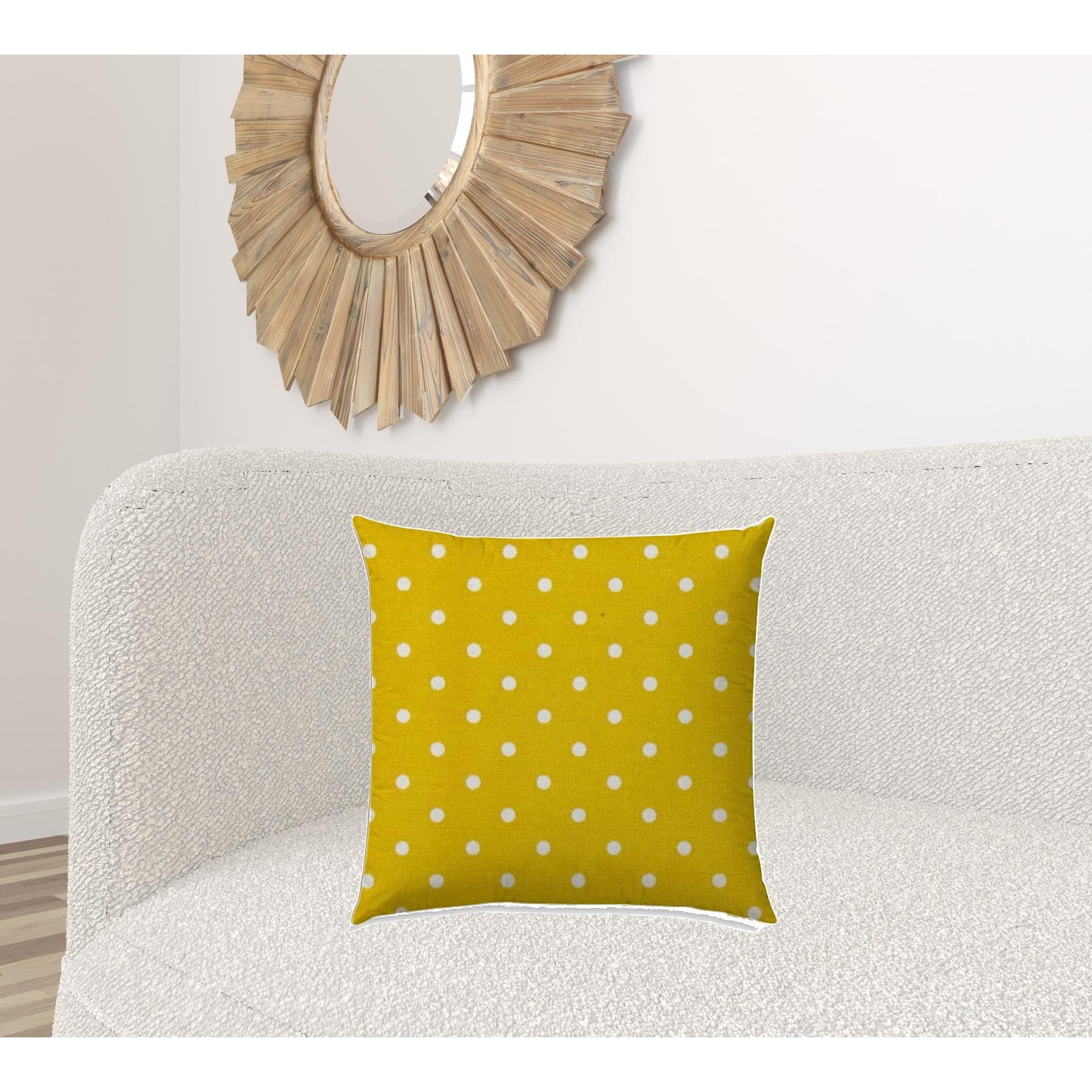 HomeRoots 20" X 20" White And Yellow Blown Seam Polka Dots Throw Indoor Outdoor Pillow 18